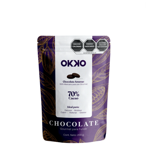 Chocolate Amargo 70% Cacao Para Fundir 200g Okko