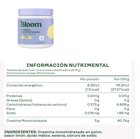 Creatina Monohidratada 40 porciones 220.4 g ⎜Bloom