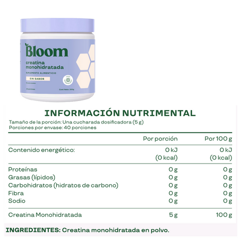 Creatina Monohidratada 40 porciones 220.4 g ⎜Bloom